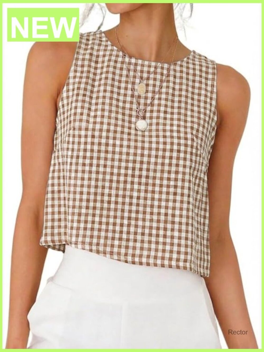 Gingham Crop Tank Top Sleeveless Plaid Spring Summer Beach Top